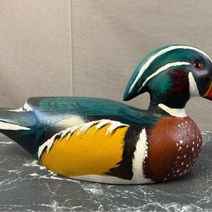 Vintage The Wooden Bird Factory  Carved Hand Painted Wood Duck Decoy